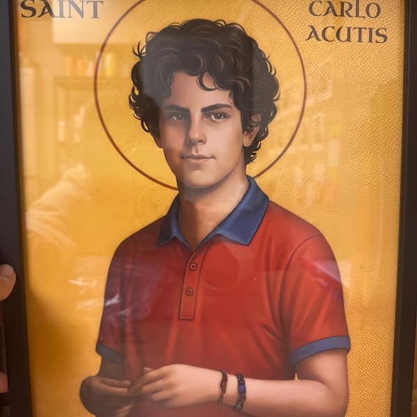 Customer photo of Saint Carlo Acutis Icon Wall Art, YStudent Gift Orthodox Print, Holygraceart