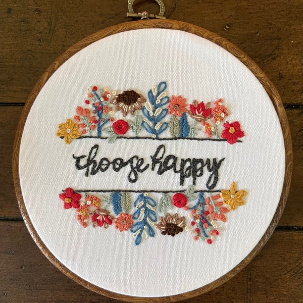Choose Happy || Embroidery Hoop Art PDF Pattern With Instructions ...