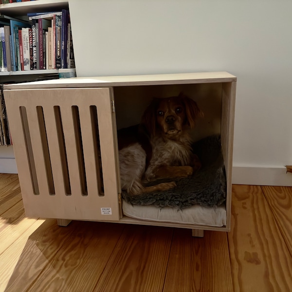 Image result for Handmade Wooden Dog Crate, Indoor Kennel With Hinged Door - Etsy
