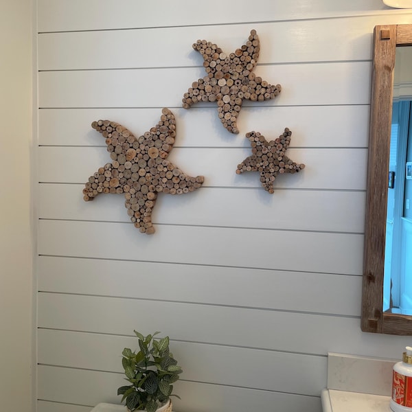 Driftwood Starfish Wall Decor Set– Handmade Coastal Beach House Art - Etsy