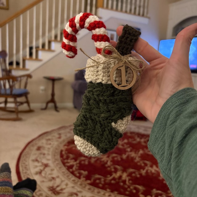 A customer's finished Wheat Stitch Mini Stocking Crochet Pattern