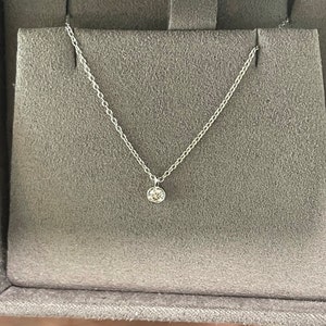 Bezel Setting Diamond Solitaire Necklace in 14k White Gold / Dangling ...