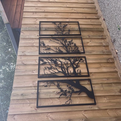 Metal Wall Art, 4 Panels Tree of Life Decor, Metal Tree Decoration ...