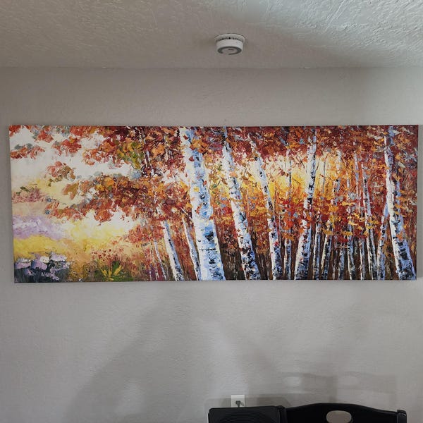 Large Birch Trees Oil Painting on Canvas Boho Wall Decor Autumn Birch ...