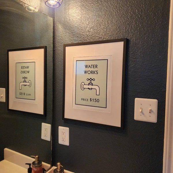Retro Monopoly Inspired Water Works Printable, Alternative Bathroom Wall Art, Quirky Bathroom ...