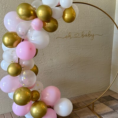 5ft Gold Metal Wedding Arch, Balloon Garland Hoop, Round Backdrop Stand ...