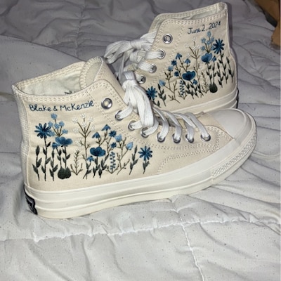 Custom Embroidered Converse High Tops/ Custom Shoes Taylor 1970s Shark ...