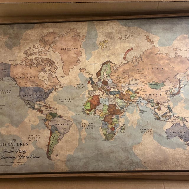 Framed Personalized World Map, Push Pin World Map, Large World Map