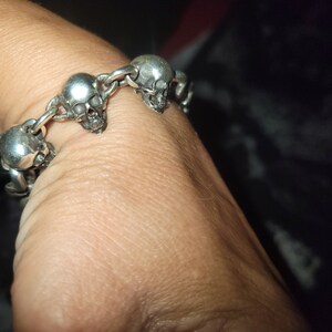 Skull Bracelet, Sterling Silver Skull Bracelet, Silver Skull Chain ...