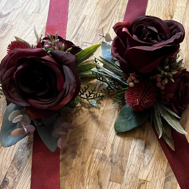 Artificial Burgundy Rose Wrist Corsage, Wedding Flowers - Etsy