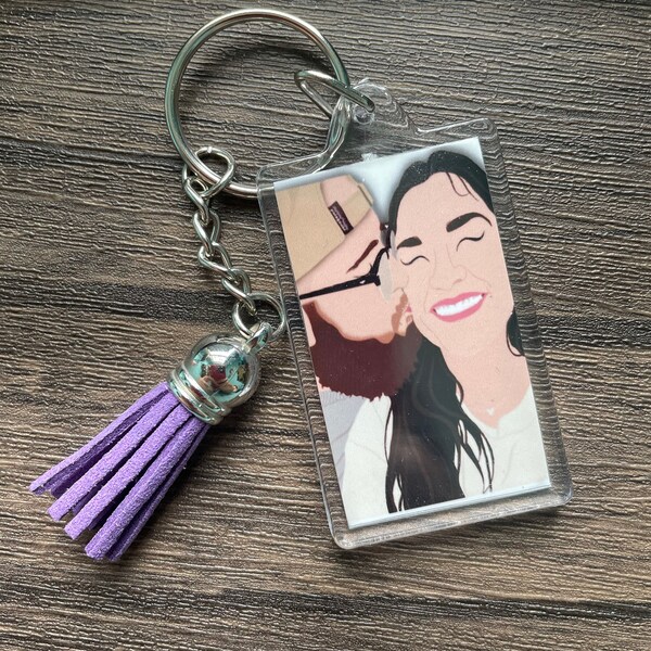 Custom Digital Portrait Keychain, Keychain With Photo, Keychain With ...