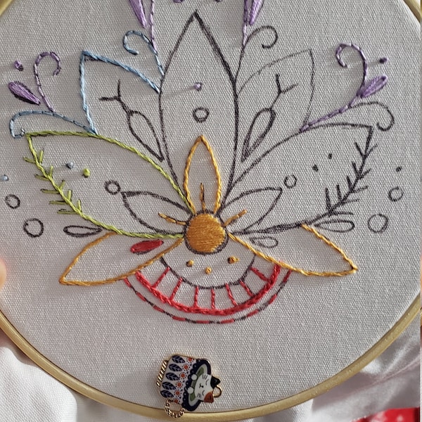PDF Download Mini Lotus Flower Hand Embroidery Pattern, Floral Design ...