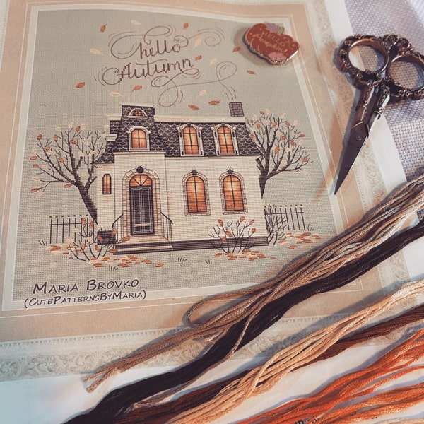 Cross Stitch Pattern Autumn House DMC Chart Embroidery Printable PDF ...