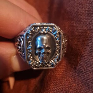 Handmade Sterling Silver Skull Signet Ring: Rococo Biker Style - Etsy