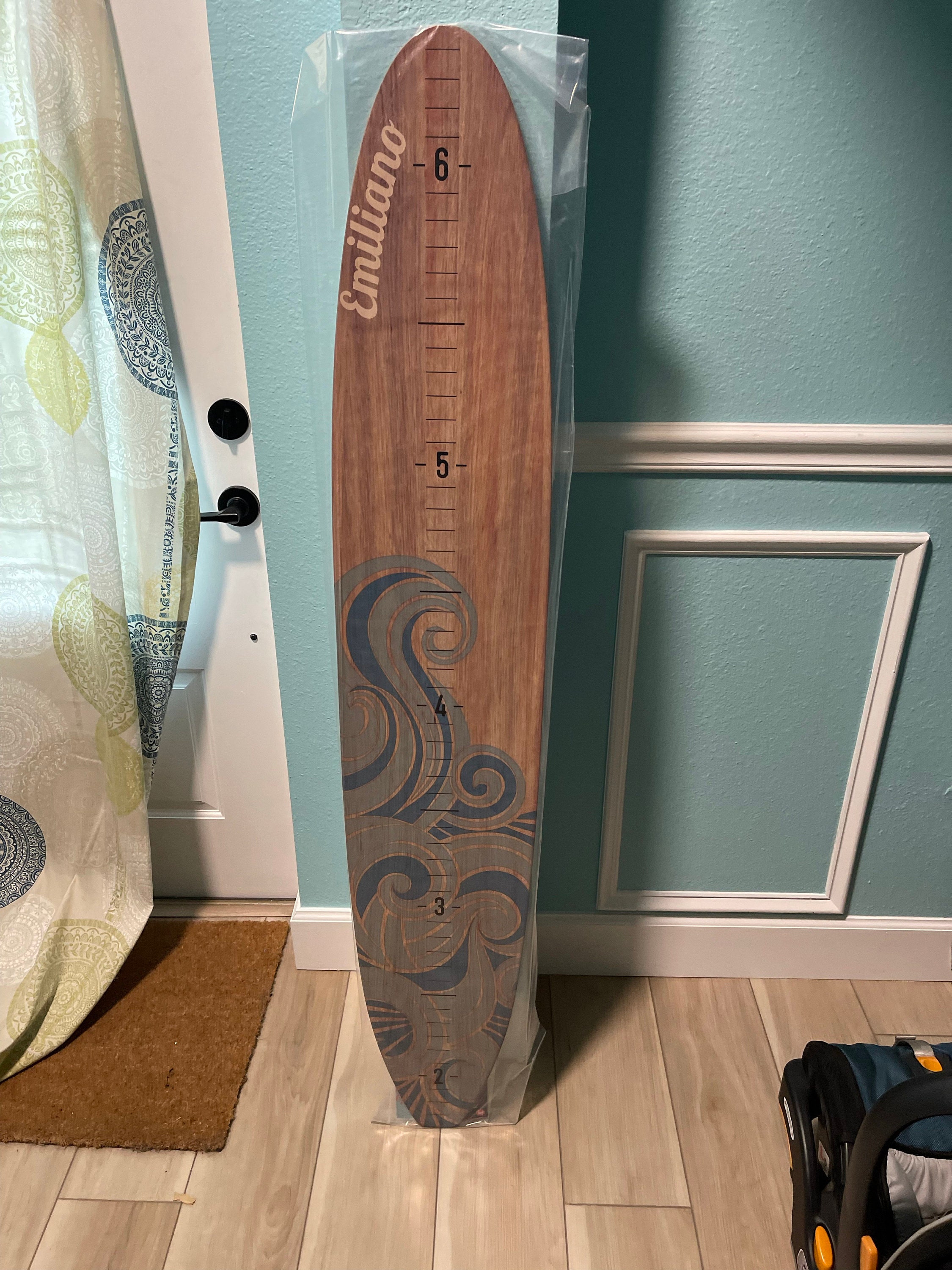 Surfbrett-Wachstumskarte, Holz-Höhentafel, Ozean-Dekor, Kinderzimmer-Dekor, Küsten-Kinderzimmer-Dekor, Surfbrett-Wandkunst, Strand-Themen, Junge, Mädchen, Lineal