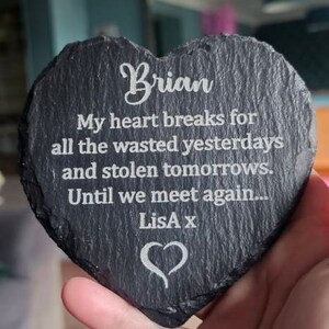 Targa Commemorativa In Ardesia A Forma Di Cuore Con Nastro In Iuta - Ricordo Funerario Per Cimitero O Casa - Foto 2