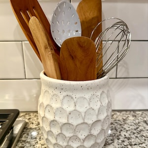 Barnyard Designs Ceramic Farmhouse Utensil Holder For Kitchen Counter, Large Rustic Utensil Crock, Countertop Cooking Tool Spatula Organizer, 6.75" (Red
