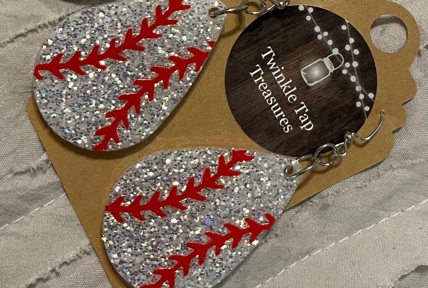 Baseball Teardrop Shaped Glitter Epoxy Earrings