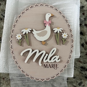 Baby Announcement Sign, Custom Birth Stats Sig, Coquette Goose Hospital Name Sign, Nursery Decor, Floral Baby Wooden Sign, Baby Shower Decor