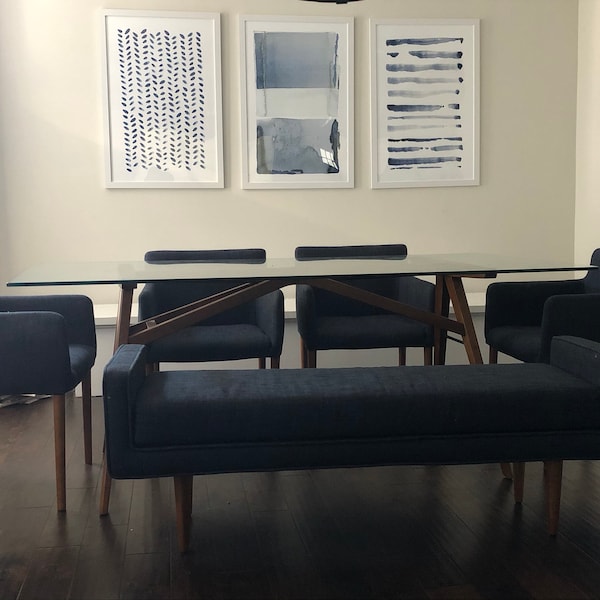 Large Wall Art, Navy Blue Gray Abstract Art, Set of 3 Paintings, Large ...