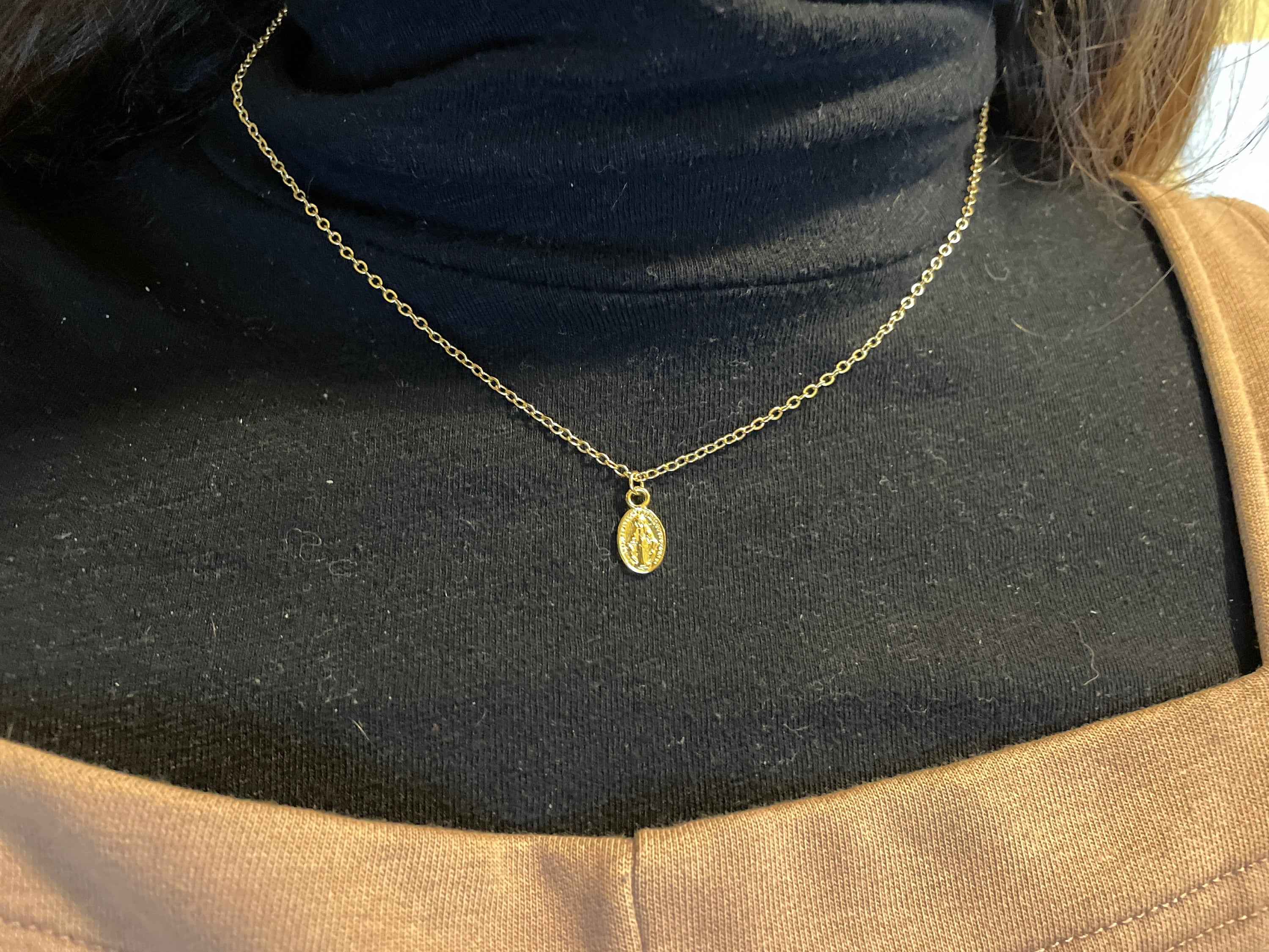 Gold Filled Virgin Mary Necklace Miraculous Medal Necklace, Blessed Mother Necklace, Gold Mary Necklace, Gold Mary Jewelry, Madonna Necklace