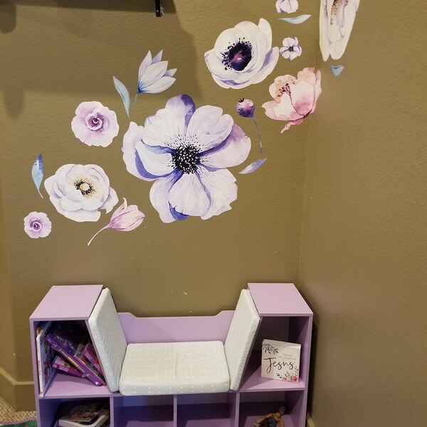 Purple Floral Wall Decals, Peony Flower Wall Decals Nursery, Watercolor ...