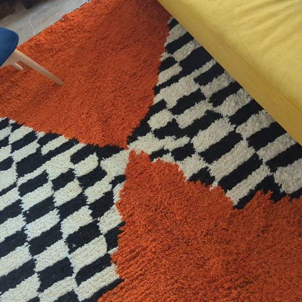 Large Black and White Checkered Rug, Moroccan Berber Checkered Rug ...