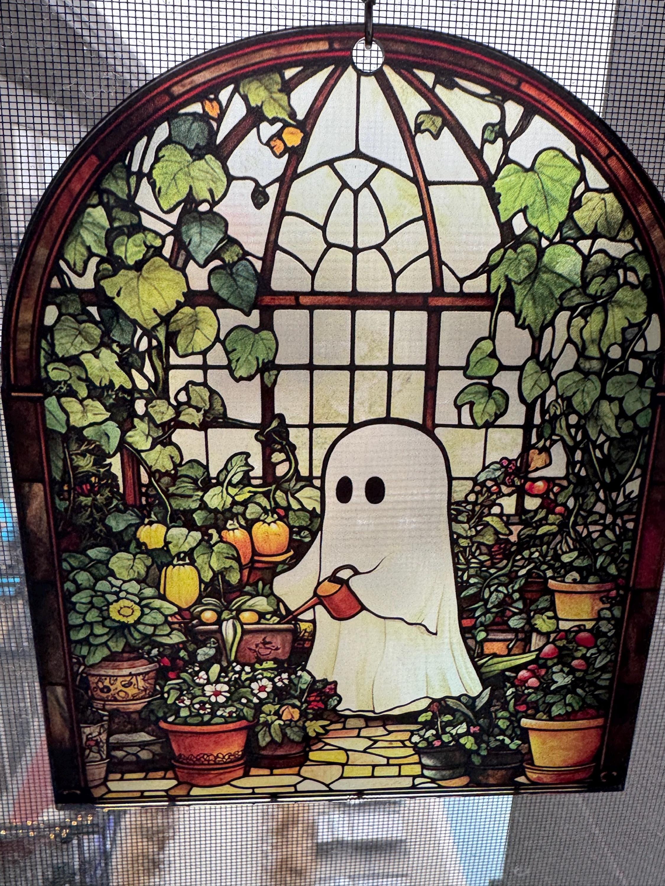 Cute Ghost Greenhouse Suncatcher Ornament, Halloween Ghost Acrylic Window Hangings, Plant Lovers Gift, Halloween Home Decor, Gift For Mom