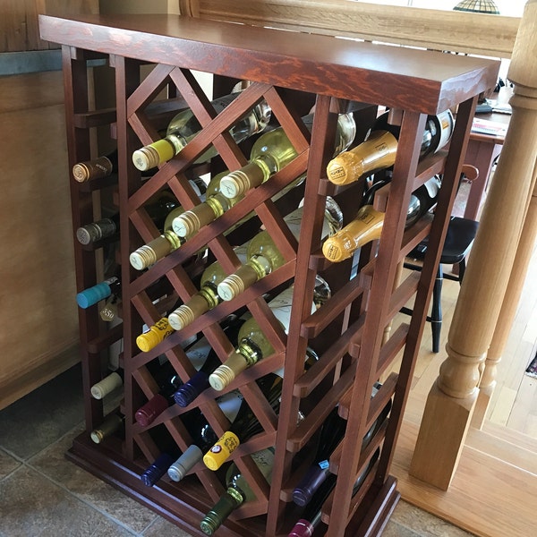 28 Bottle Lattice Cabinet Style Wine Rack " Espresso " - Etsy