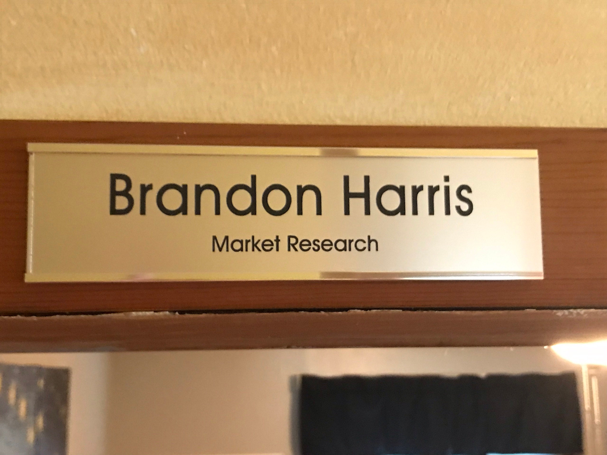 2&quot; x 8&quot; Laser Engraved Name Plate with Silver Aluminum Holder Adhesive Backed - Wall - Cubicle - Door - Flush Mountable