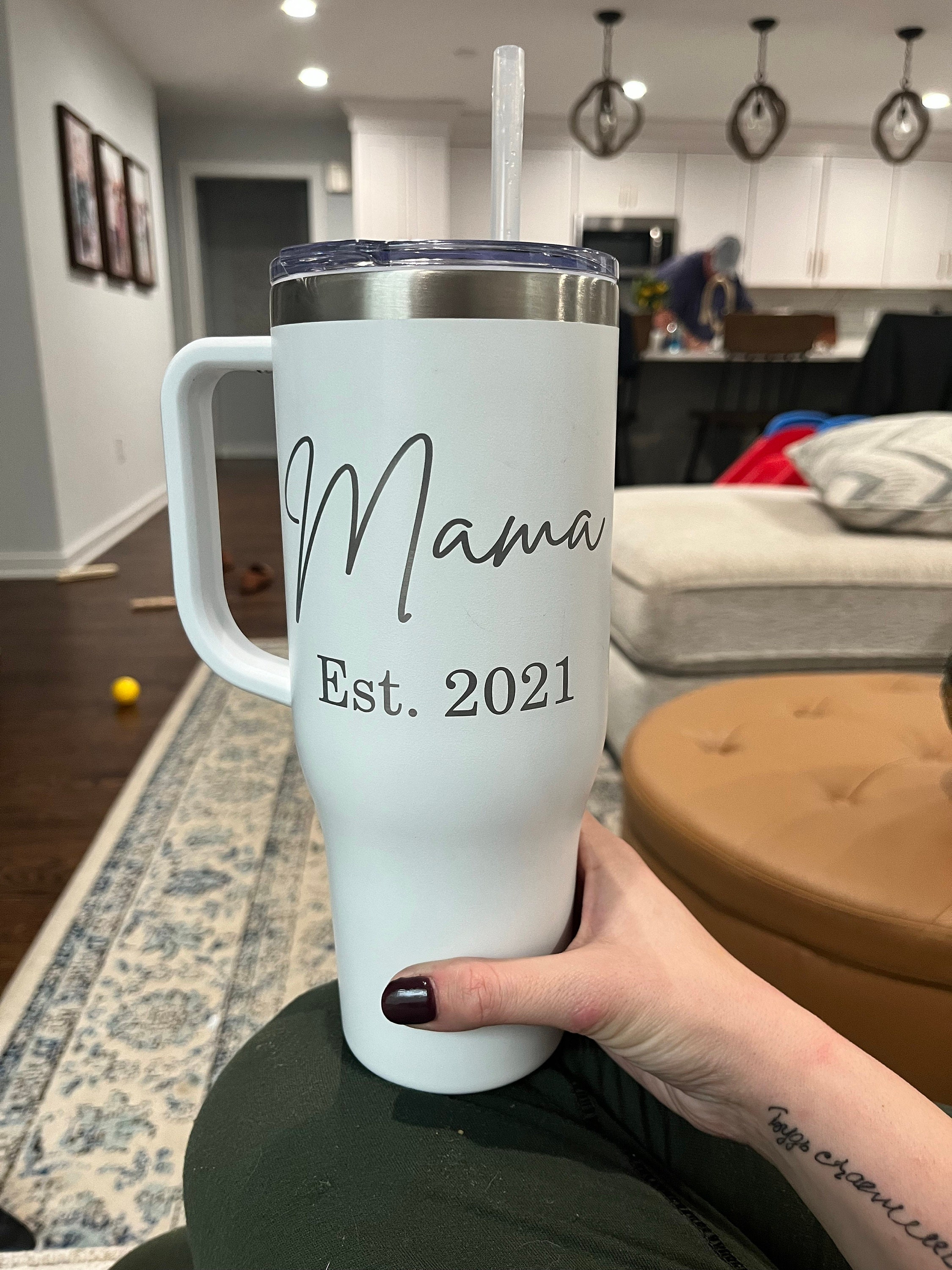 Personalized 40oz Tumbler with Handle, Lid and Straw, Stainless Steel Engraved Tumbler, Personalized Gift for Dad, Gift for Him