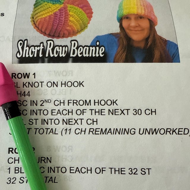 Crochet Short Row Beanie Hat Pattern: Retro Stripes (digital