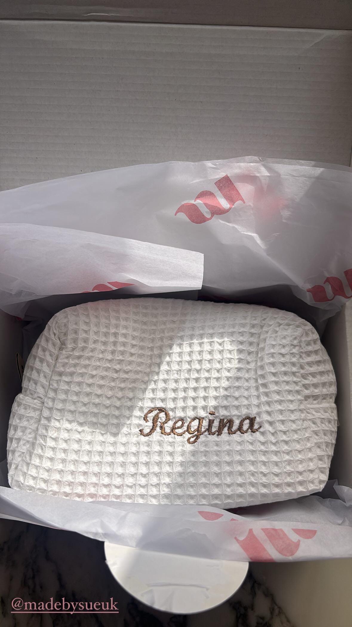 Personalised cosmetic/makeup bag in waffle fabric, skincare bag, bridal gift, bridesmaid bags, makeup bag, gifts for her