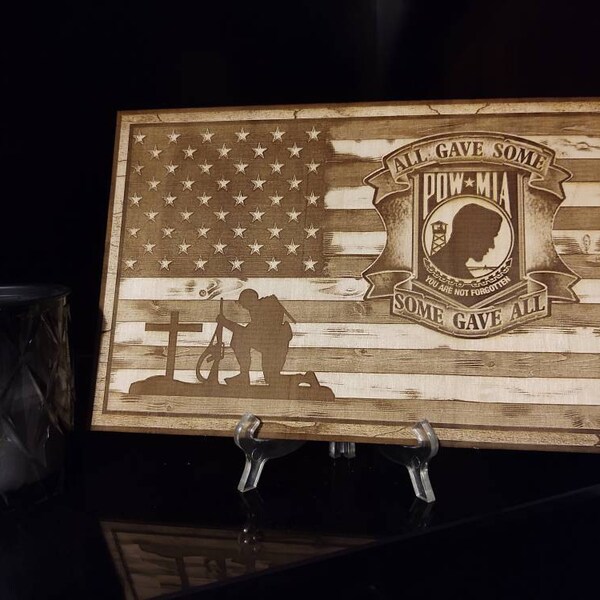 Glowforge Digital Laser Ready Design File - P O W American Flag - Wood ...