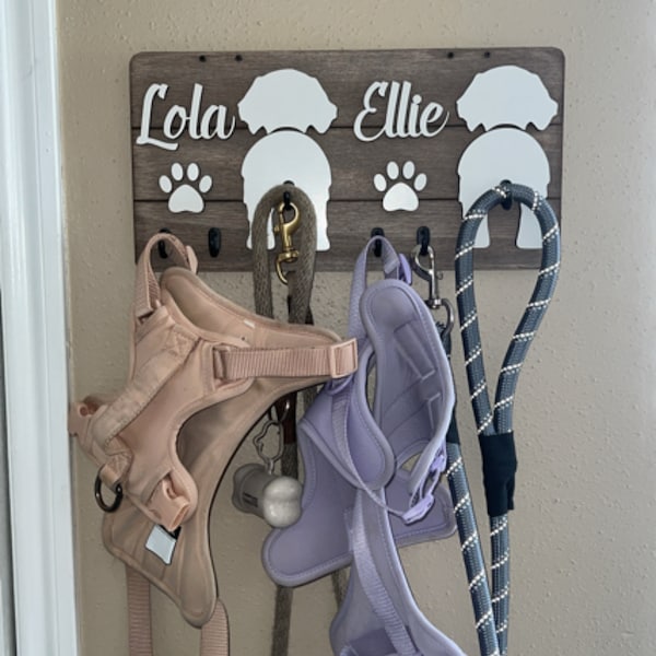 Personalised Wooden Dog Leash Hanger, and feeding station bundle.