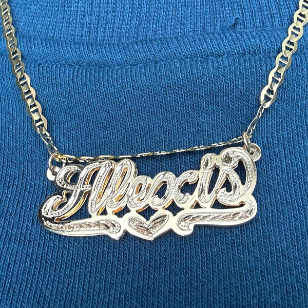 Women's Name Plate Nameplate Necklace Real Gold Custom Double Name