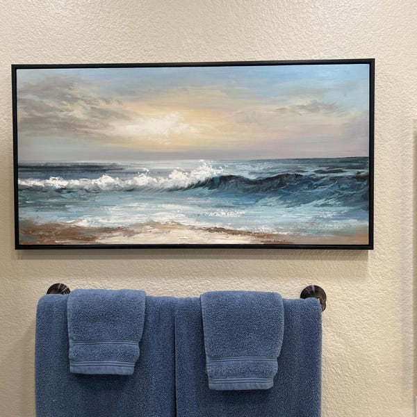 Abstrakte Leinwand „Blaue Küste“ – Handbemaltes Meer Gemälde, 61 X 45,7 Cm, Für Wohnzimmer & Mehr