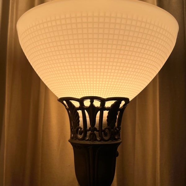 Glass Torchiere Diffuser White Opal Glass Torchiere Diffuser Floor Table Lamp Shade, Waffle ...