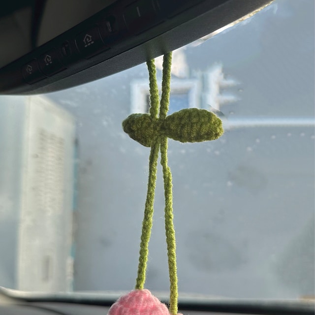 Crochet Lily of the Valley Car Mirror Hanging Charm Accessories Campanula  Teens Interior Rear View Mirror Flower Decor for Women 