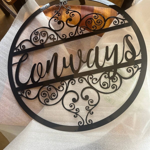 Personalized Last Name Monogram Circle Metal Wall Art With Scroll ...