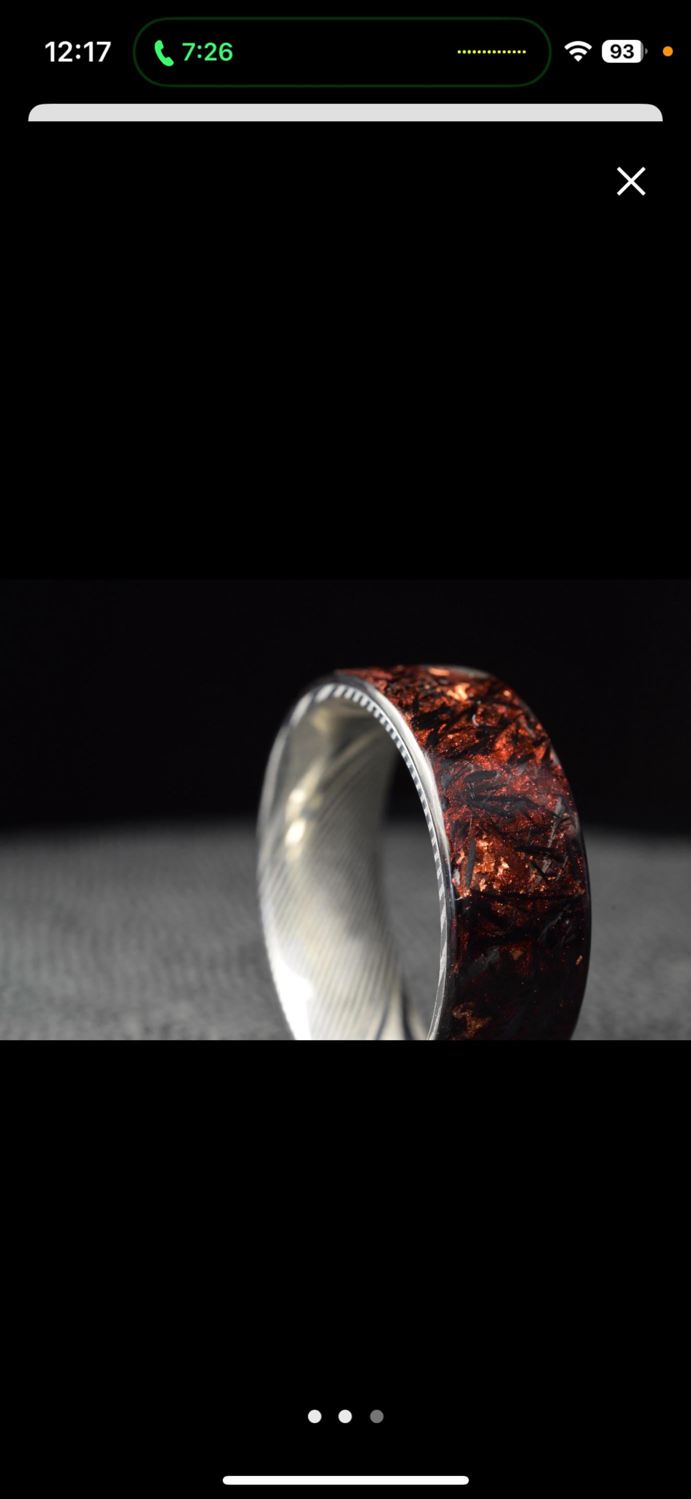 Polished Copper Chopped Carbon Fiber Lined With Damascus Steel. Forged Carbon Fiber. Men's Black Wedding Ring. Exclusive Men's Wedding Band.
