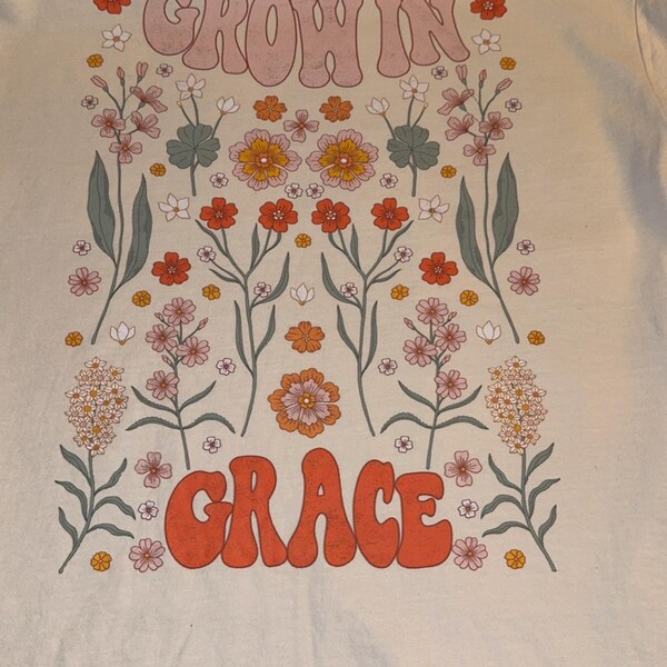 Grow in Grace Christian Sublimation Design, Retro PNG, Floral Shirt ...