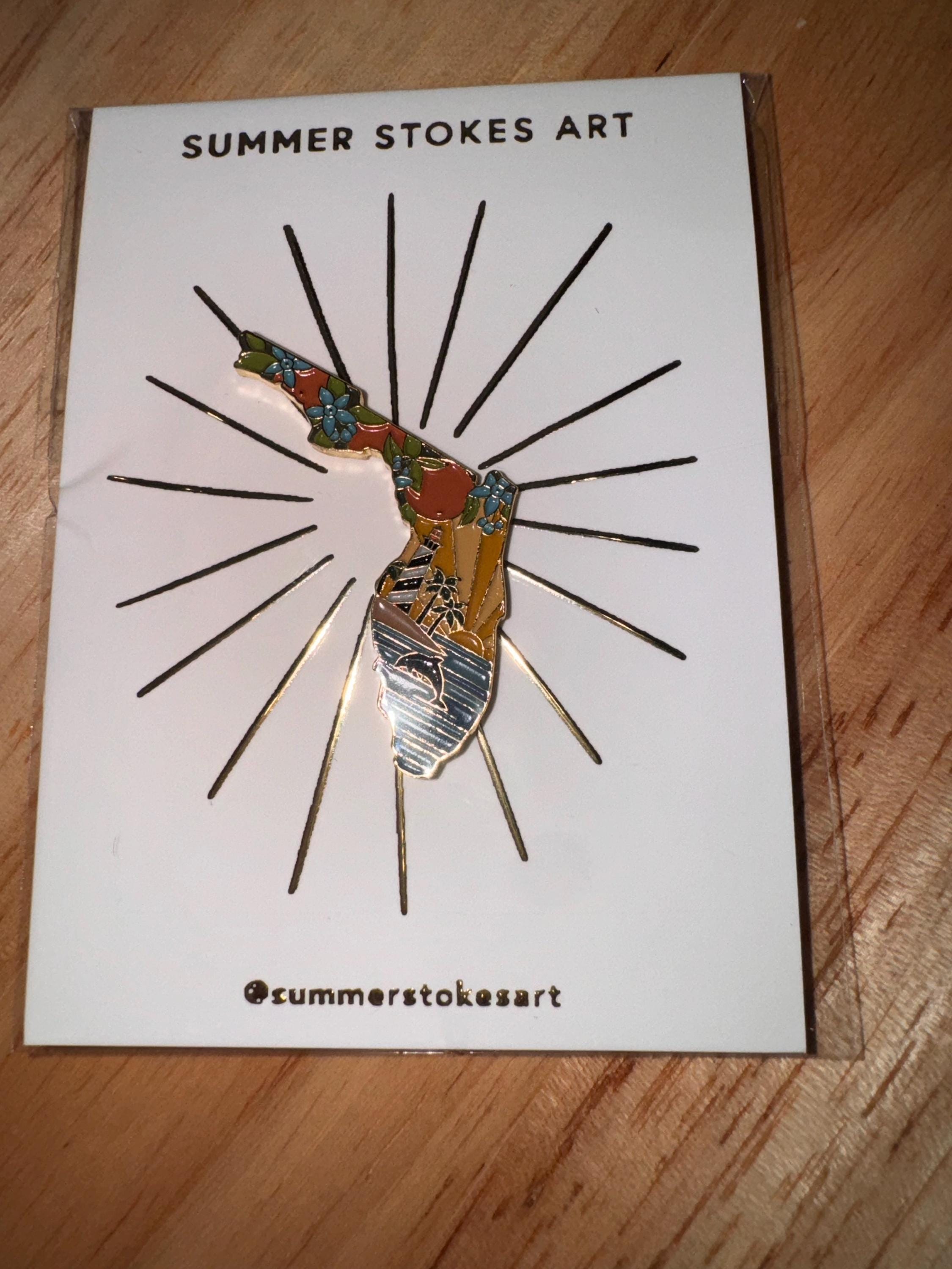 Florida Enamel Pin | Gold Soft Enamel Pin | Illustrated United State Pin | Butterfly Clasp | 1.25&quot;