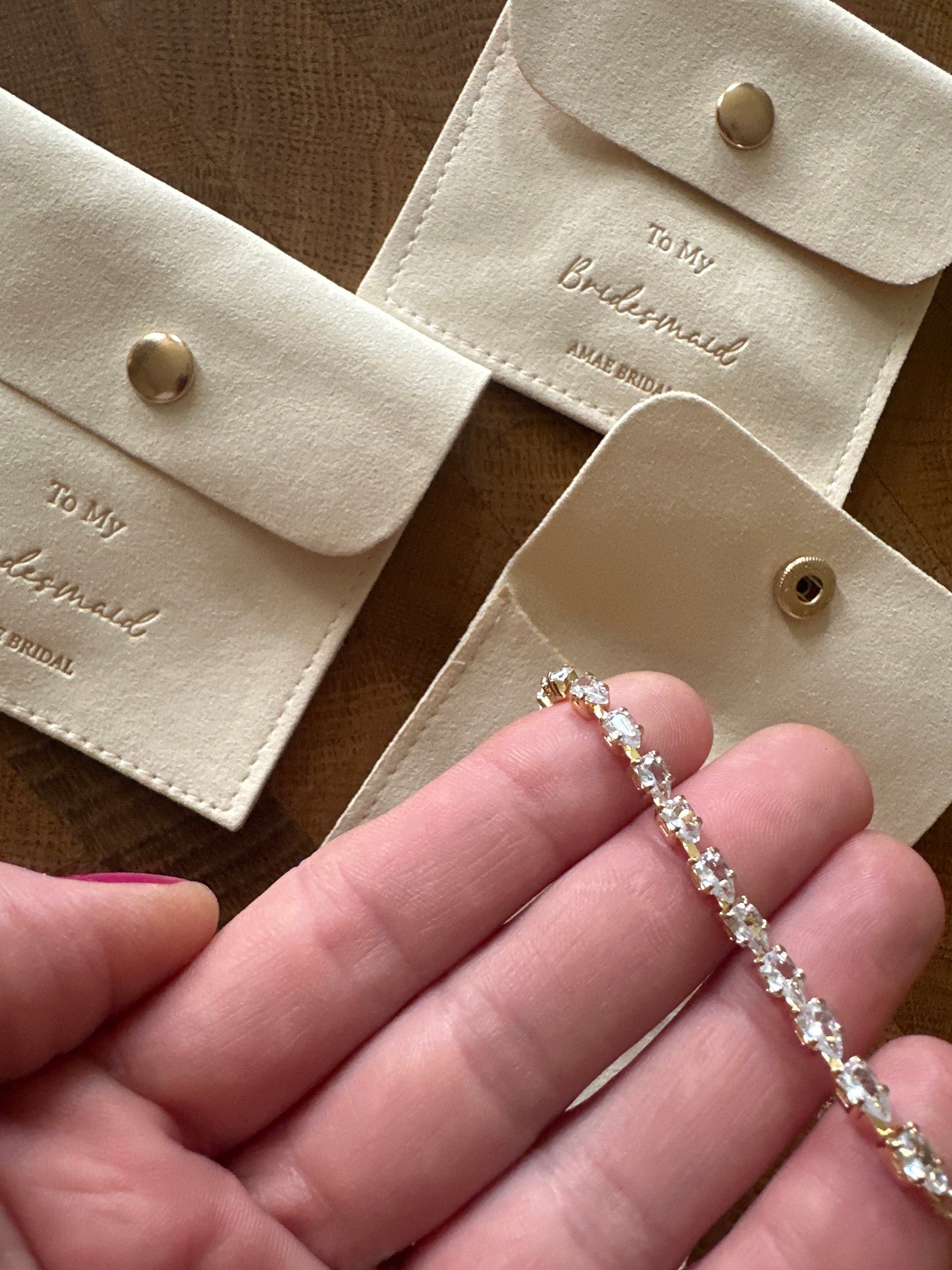 Bridesmaid Bracelet, Maid Of Honour Jewellery Pouch, Bridal Gift, Bracelet Silver Necklace, Gold Diamond Bracelet, Bridesmaid Jewellery Gift