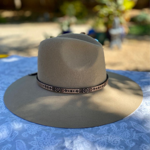 ■ENGBROX■ dahlia strap wide hat2 colors EBWH25001 Leather Hat Band, Hand Tooled, Western Boho, Felt Hat