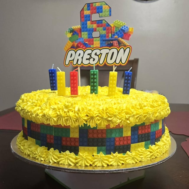 Colorful Building Bricks Edible Cake Wrap or Blocks Happy Birthday Cake Topper