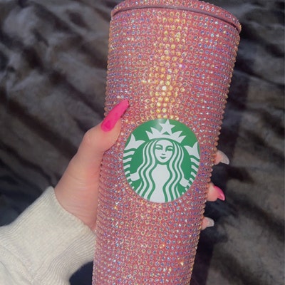 Rose Gold With Pink AB Full Glitter Rhinestone Bling Venti Acrylic ...