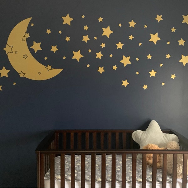 Stars and Moon Wall Decals - Nursery Decor, Stars and Moon Decal ...