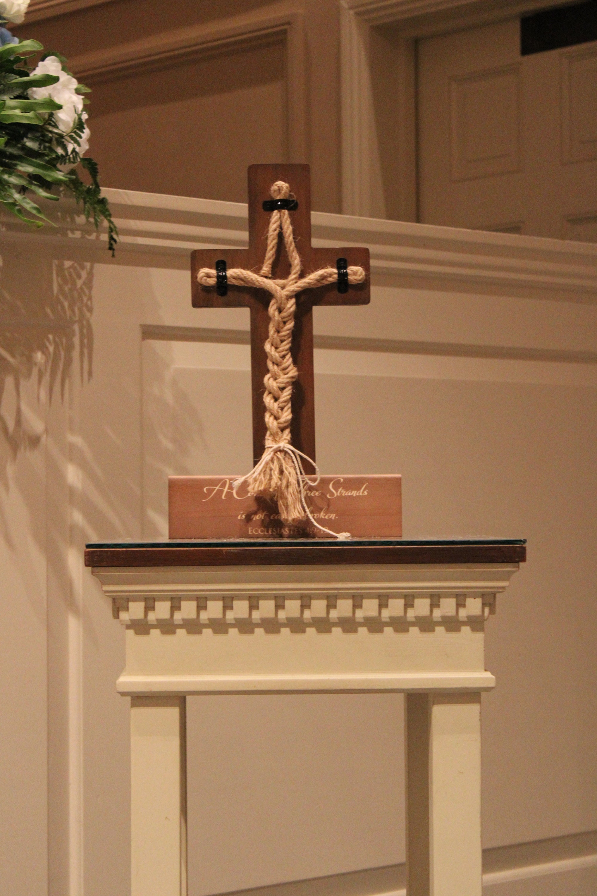 Wedding Cord of Three Strands Ceremony Cross; Natural Wood & Rope Unity Ceremony Candle Alternative