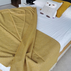 Extra Quality Merino Wool Blanket: Soft, Warm, and Cozy Large Mustard Ochre Yellow Sofa Throw Plaid Blanket - Size 140x200cm/55x79in